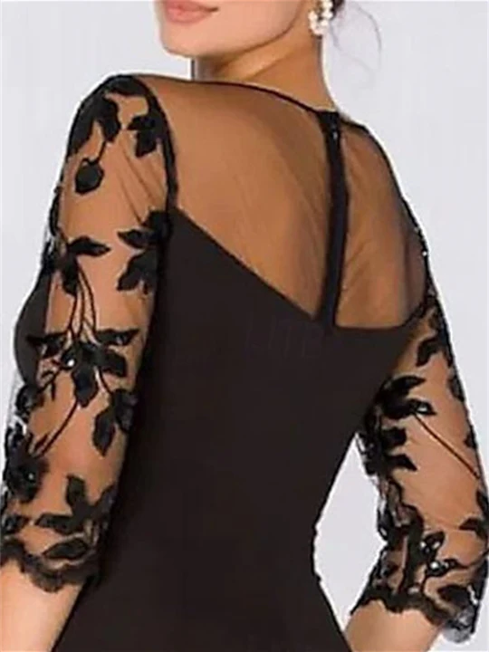 A-Line/Princess Sweetheart 3/4 Sleeves Floor-Length Plus Size Mother Of The Bride Dresses With Lace & Split Side - QUGEX