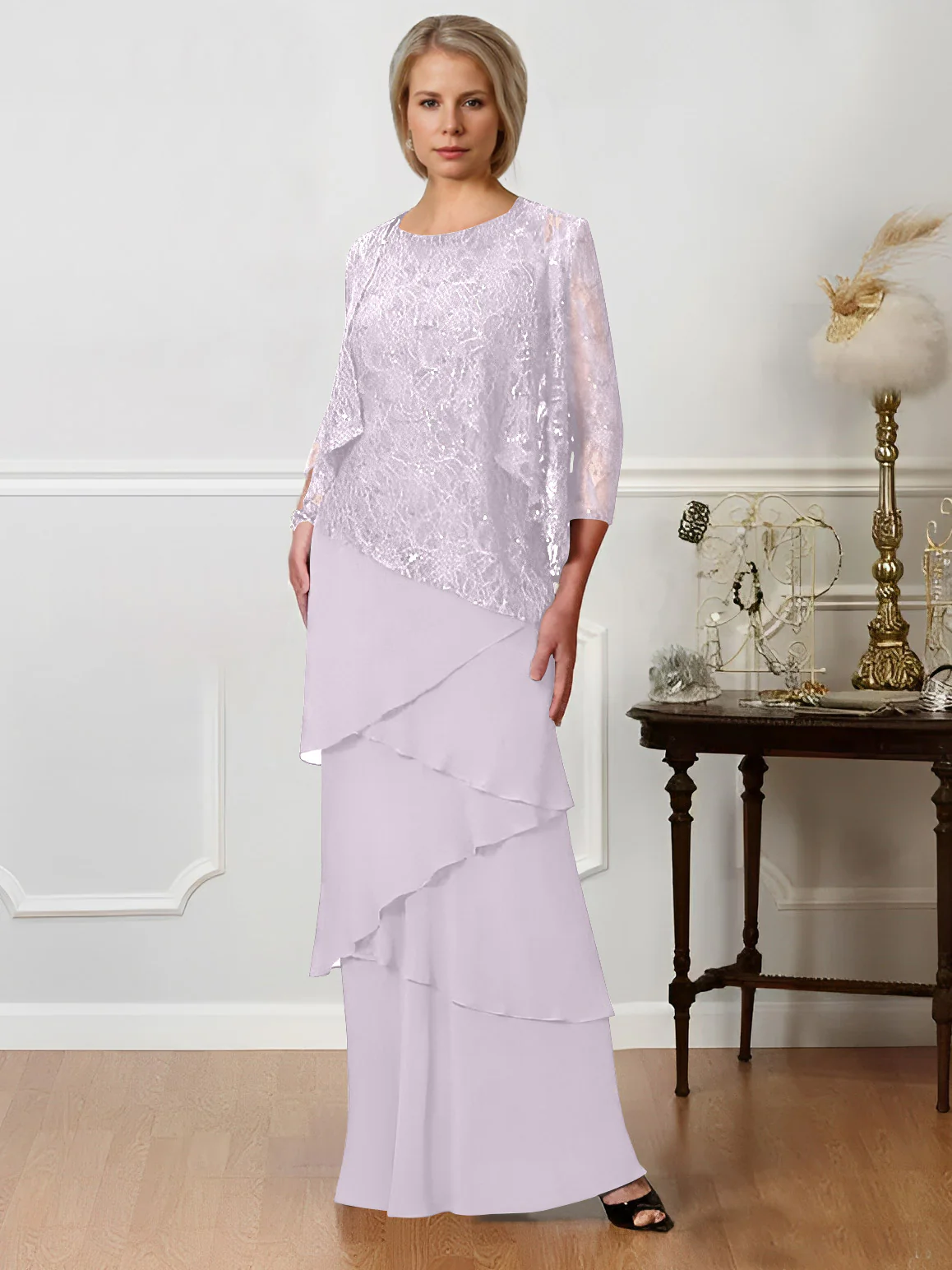 A-Line/Princess Jewel Neck Floor-Length Mother of the Bride Dresses - QUGEX