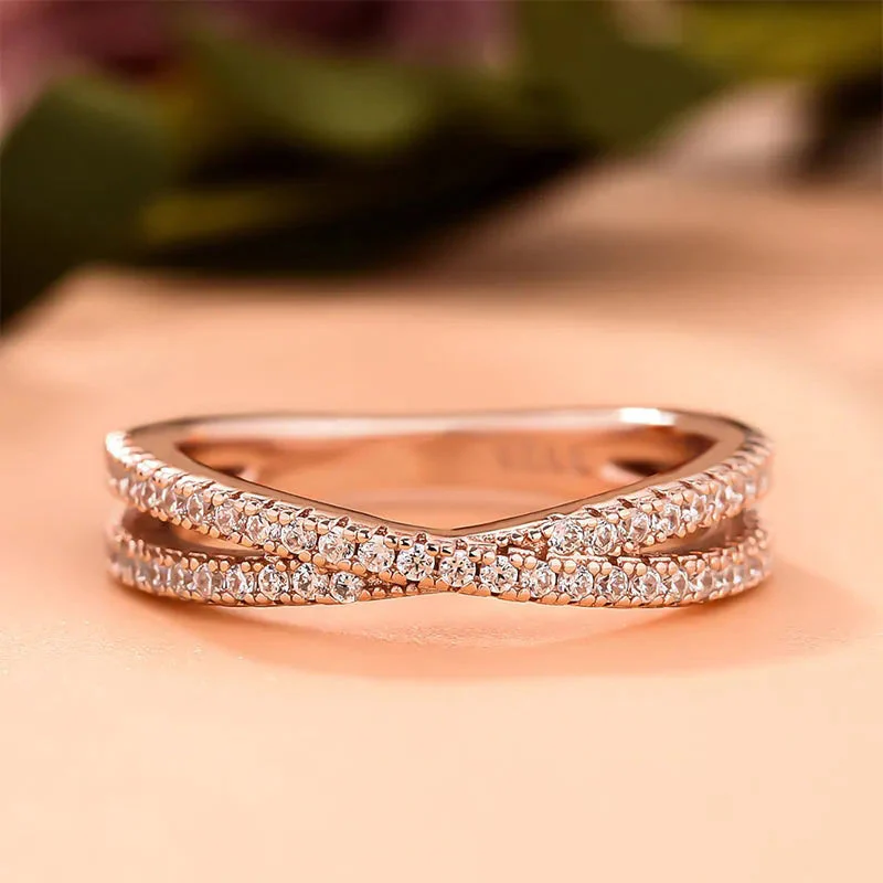 White/Yellow/Rose Gold Sterling Silver Classic X Criss Cross  Women's Ring Valentine's Day Engagement Wedding Jewelry - QUGEX