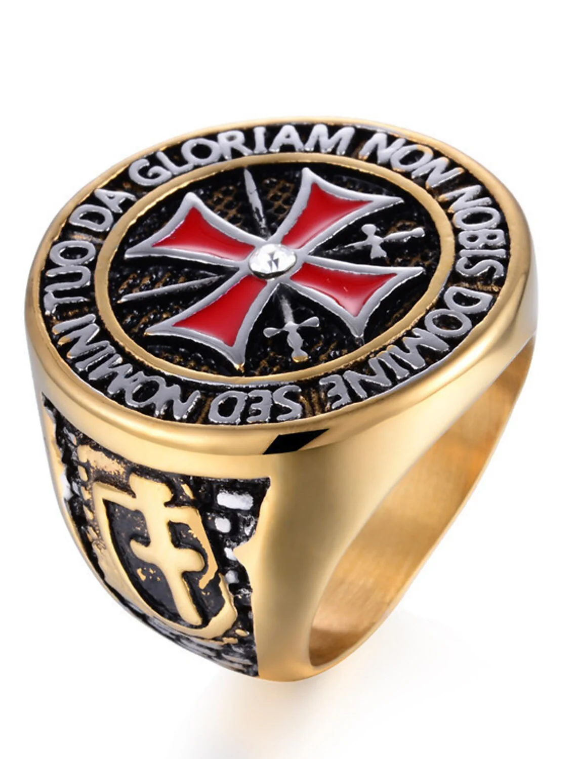 Silver Gold 18K Gold Plated Cross Punk Men's Ring Valentine's Day Engagement Wedding Jewelry - QUGEX