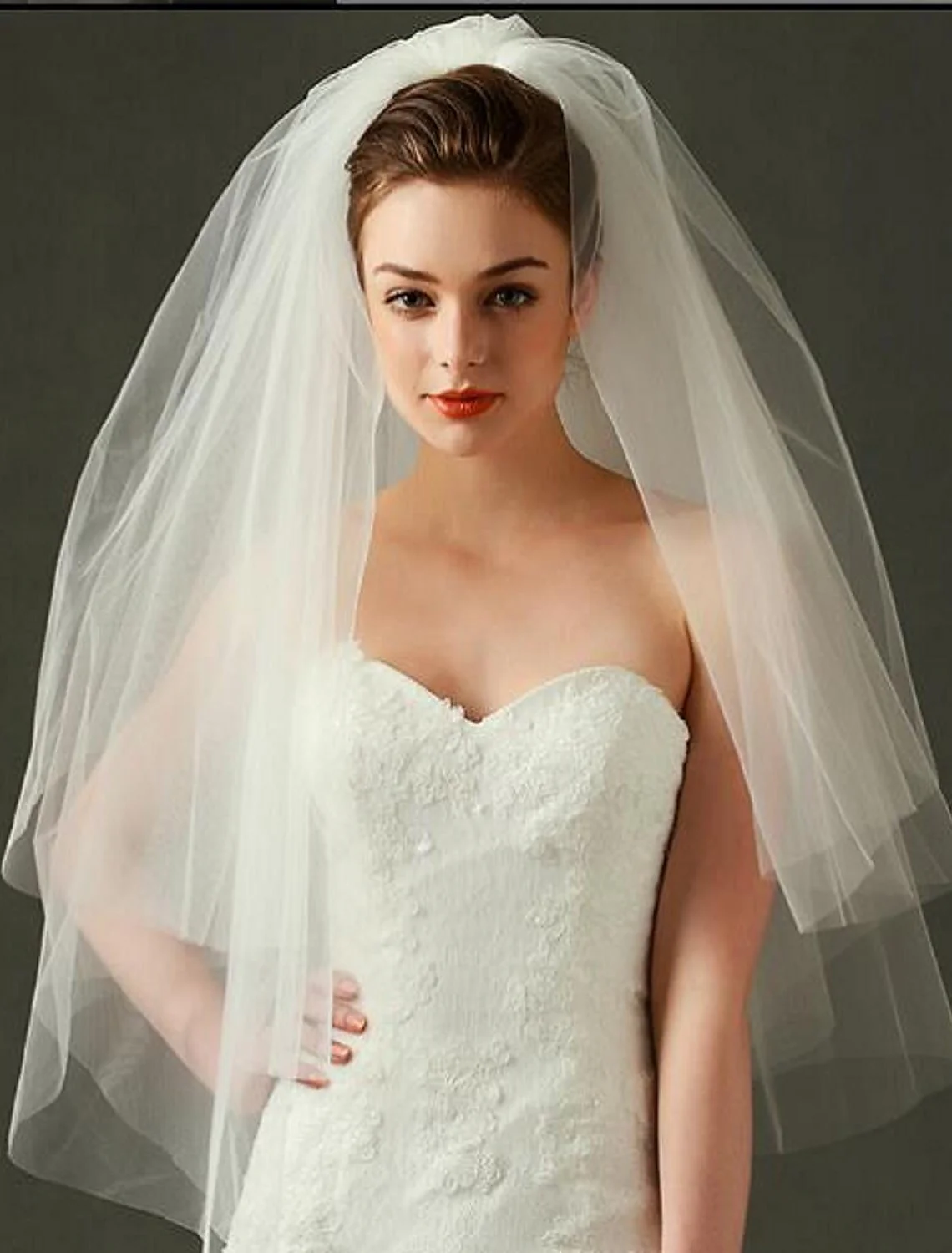 Two-tier Cut Edge / Wedding Veil Blusher Veils / Elbow Veils / Fingertip Veils with Tulle - QUGEX