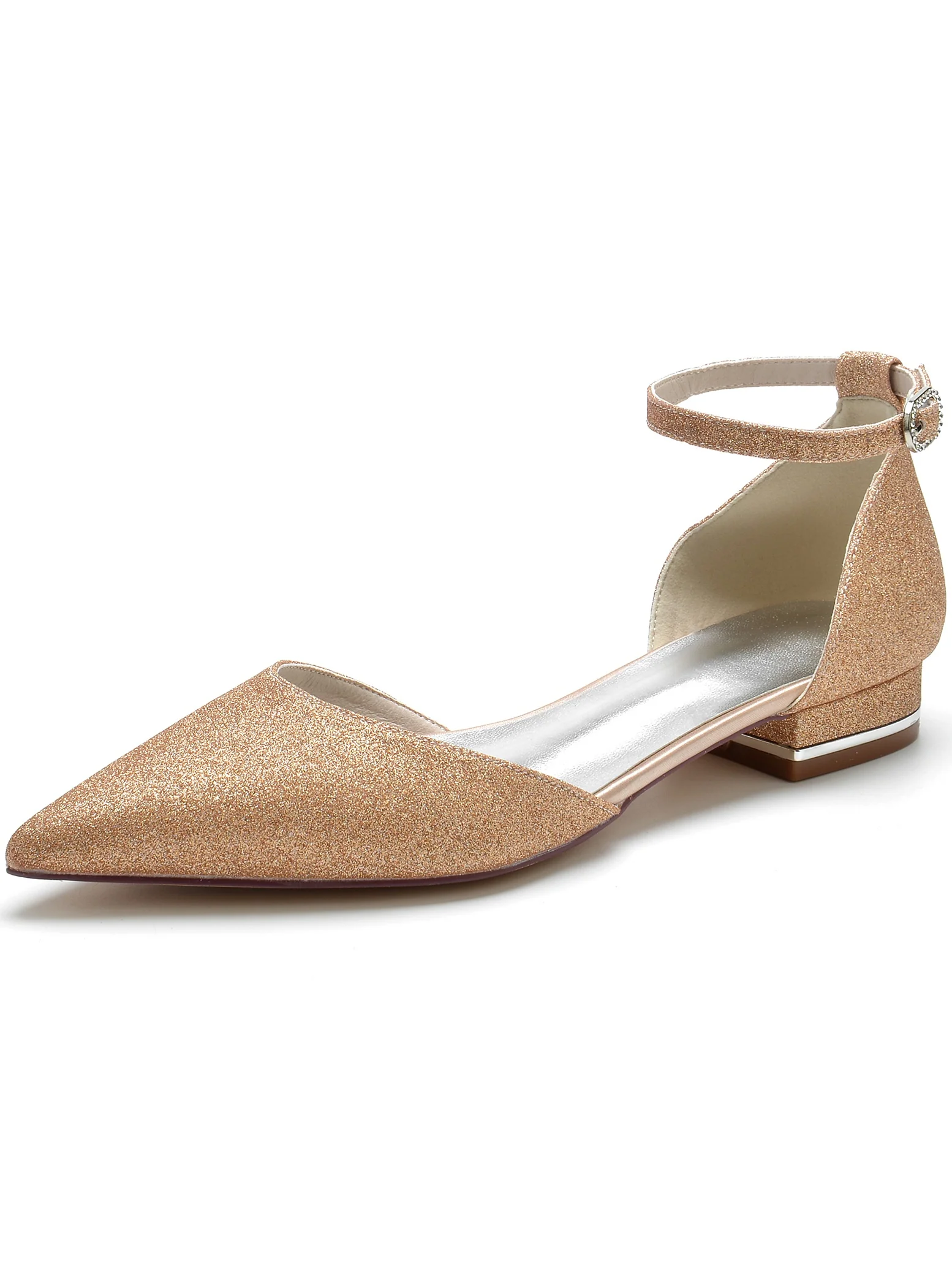 Women's Wedding Shoes Rhinestone Low Heel Pointed Toe Bridesmaid Shoes - QUGEX