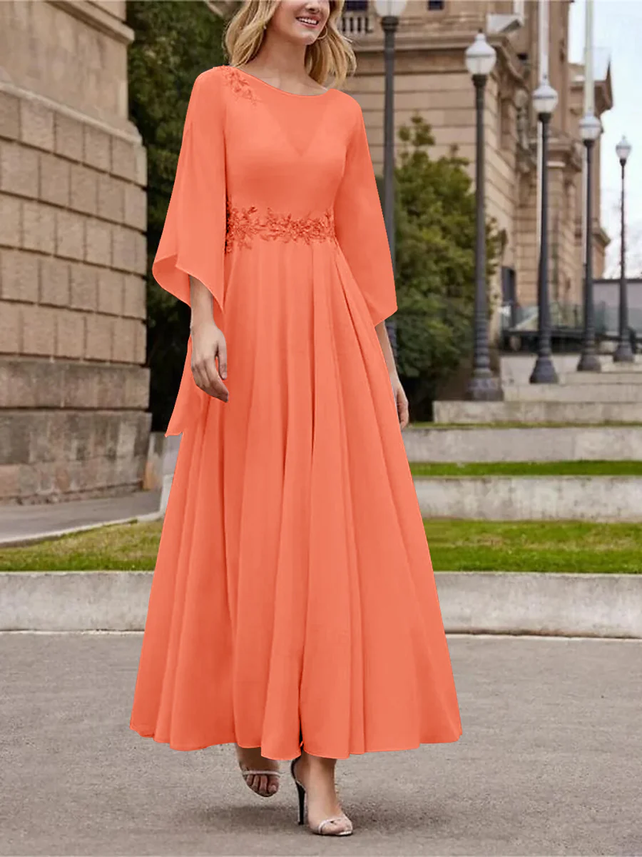 A-Line/Princess Jewel Neck 3/4 Length Sleeve Ankle-Length Mother of the Bride Dresses with Sequins - QUGEX