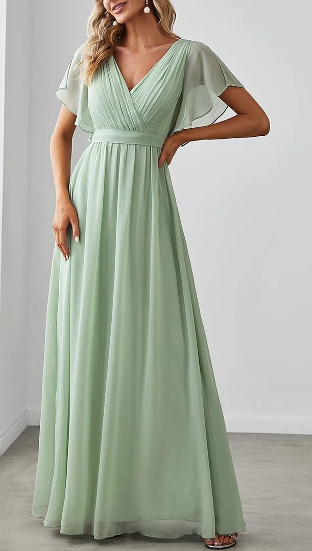 A-Line/Princess V-Neck Floor-length Long Bridesmaid Dresses - QUGEX