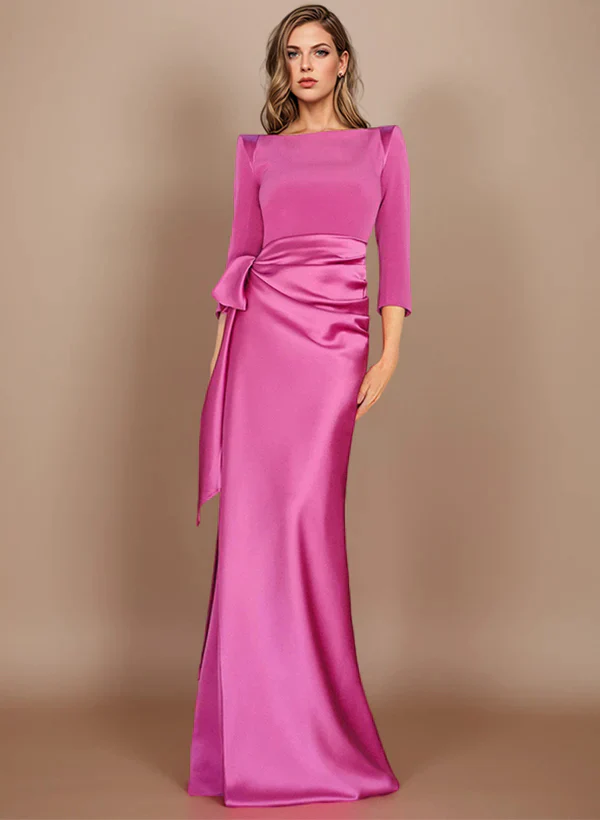 Sheath/Column Scoop 3/4 Length Sleeves Floor-Length Mother of the Bride Dresses with Bow - QUGEX