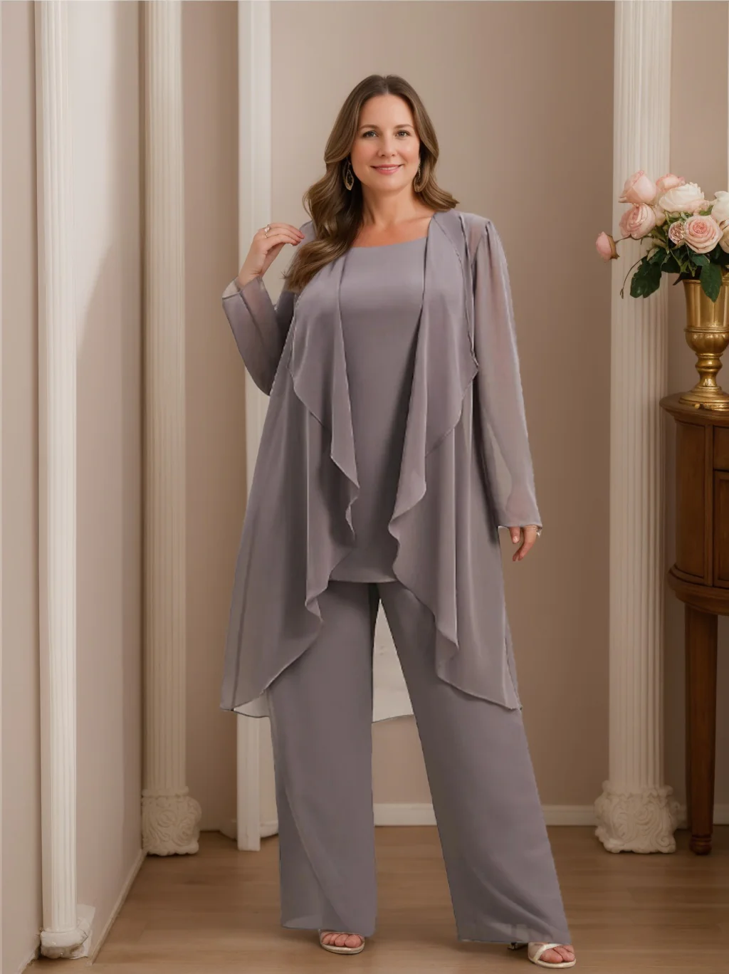 Chiffon Mother of the Bride Pantsuits with Jacket - QUGEX