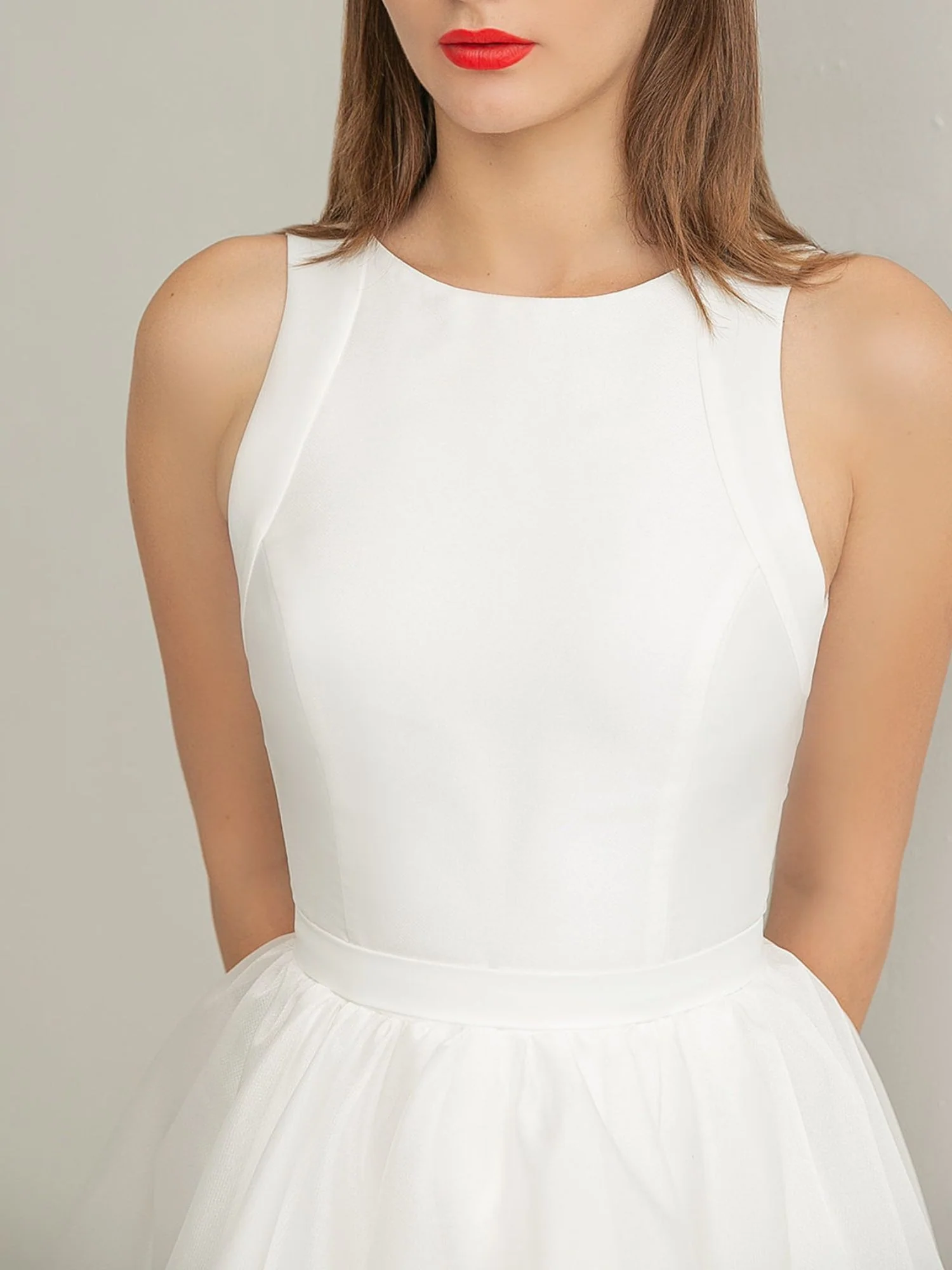 A-Line/Princess Scoop Neck Long Sleeves Mini Wedding Dress - QUGEX