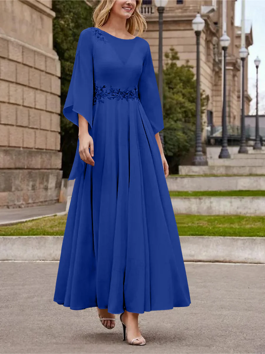 A-Line/Princess Jewel Neck 3/4 Length Sleeve Ankle-Length Mother of the Bride Dresses with Sequins - QUGEX