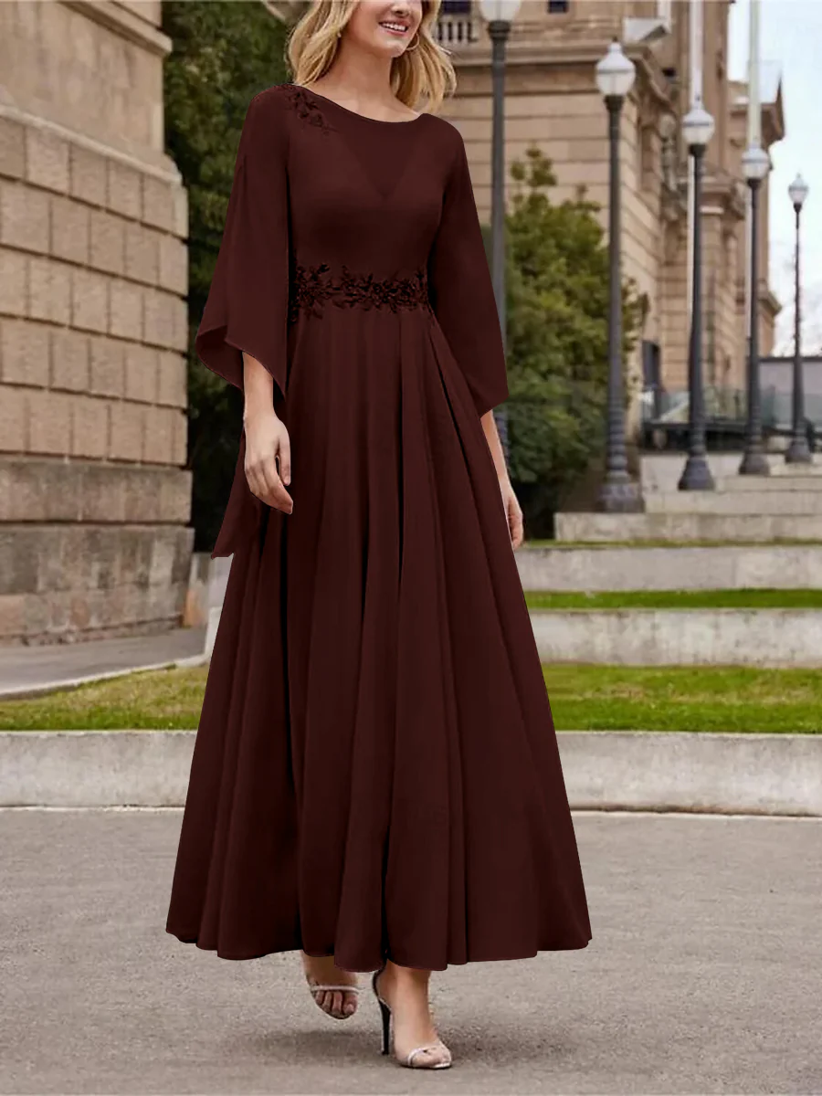 A-Line/Princess Jewel Neck 3/4 Length Sleeve Ankle-Length Mother of the Bride Dresses with Sequins - QUGEX