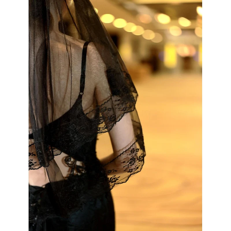 Two-tier Lace Wedding Veils Elbow Veils with Embroidery - QUGEX