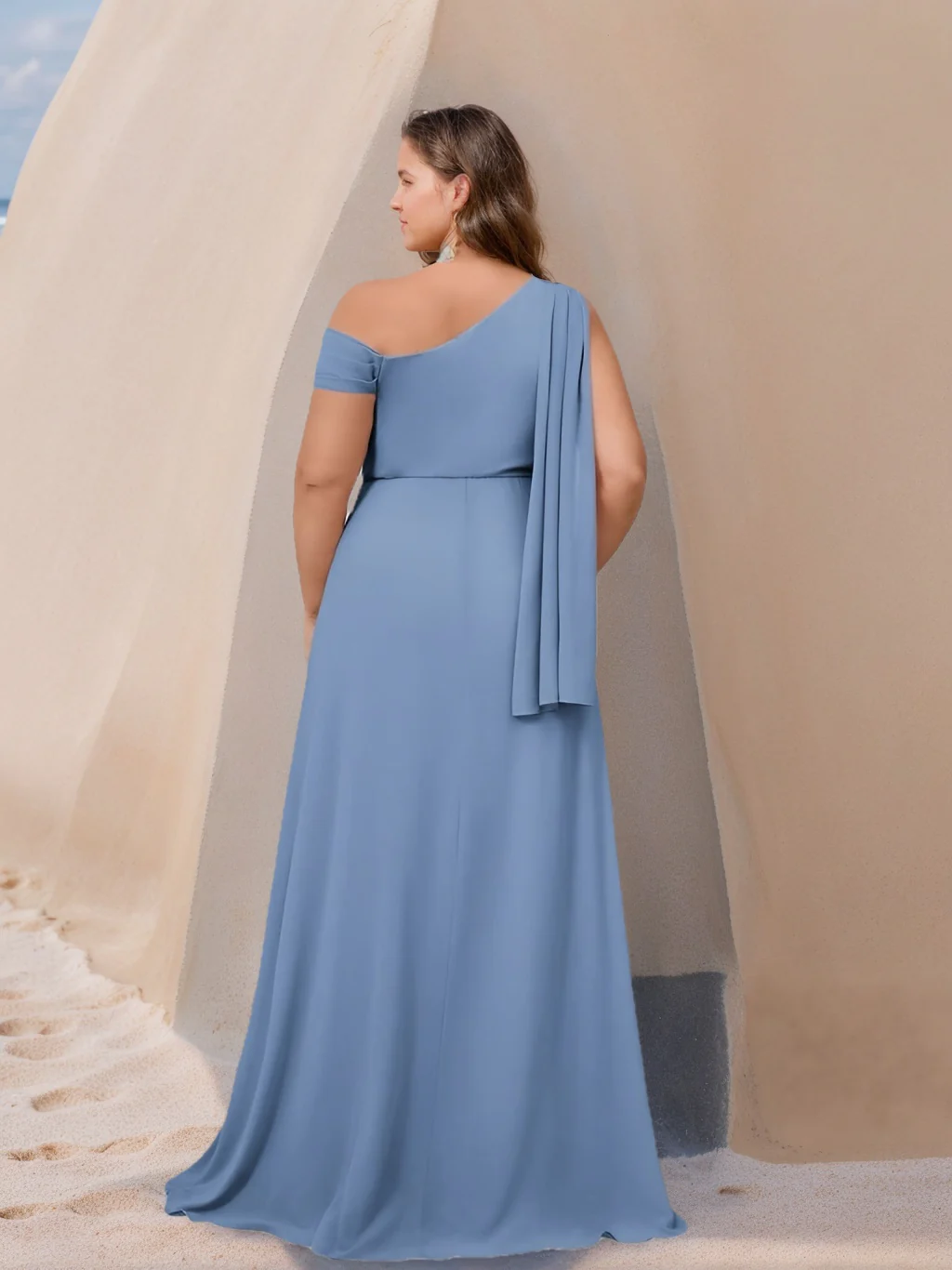 A-Line/Princess One-Shoulder Floor-Length Plus Size Bridesmaid Dresses with Ruffles - QUGEX