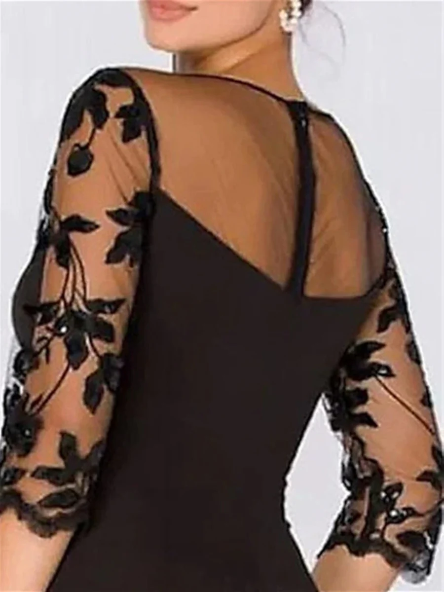 A-Line/Princess Sweetheart 3/4 Sleeves Floor-Length Mother of the Bride Jumpsuit with Applique - QUGEX