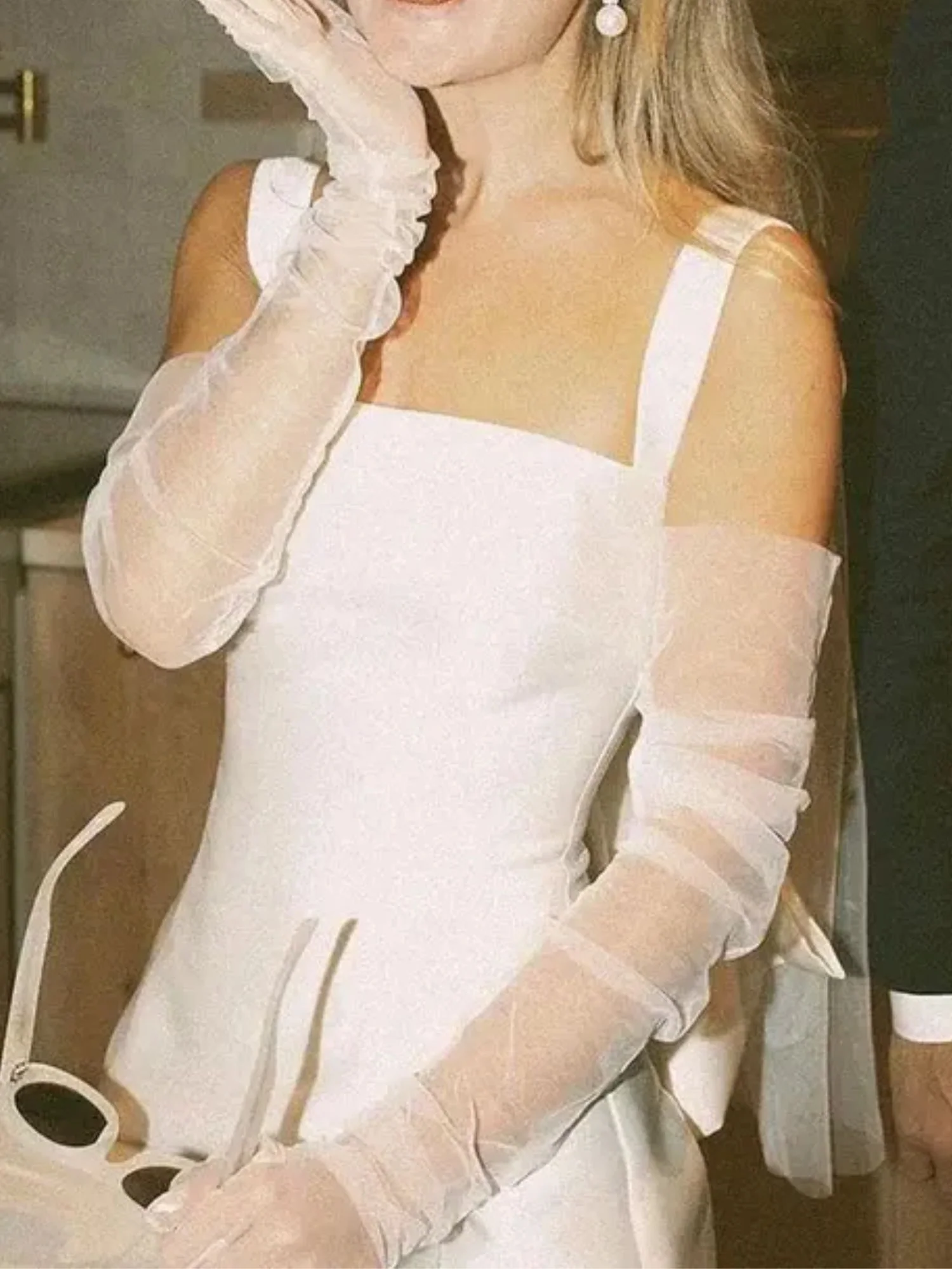 Sheath/Column Square Neck Sleeveless Short Wedding Dress With Bow Tie - QUGEX