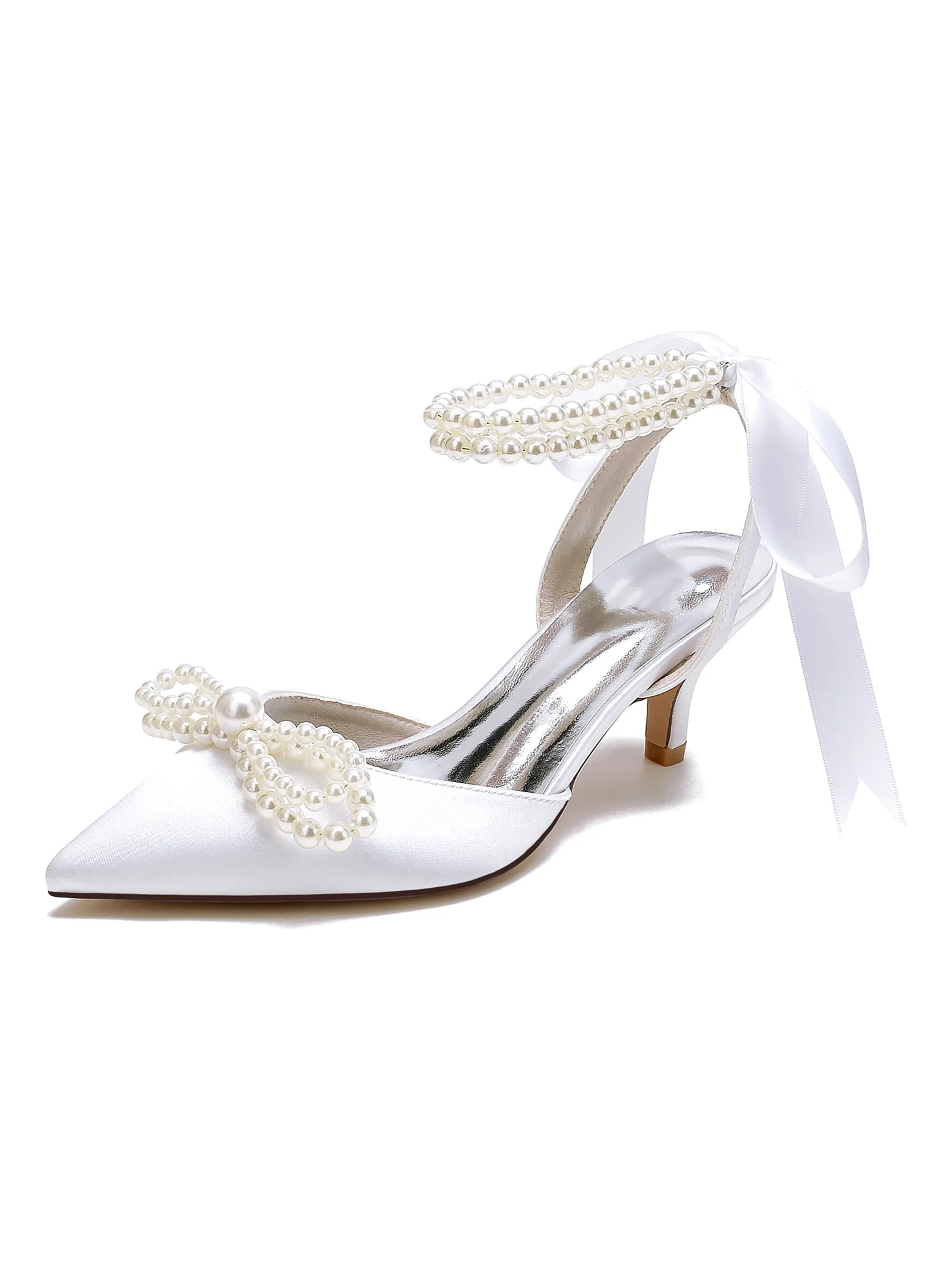 Women's  Beadings Mid Heel Pointed Toe Bridal Shoes - QUGEX