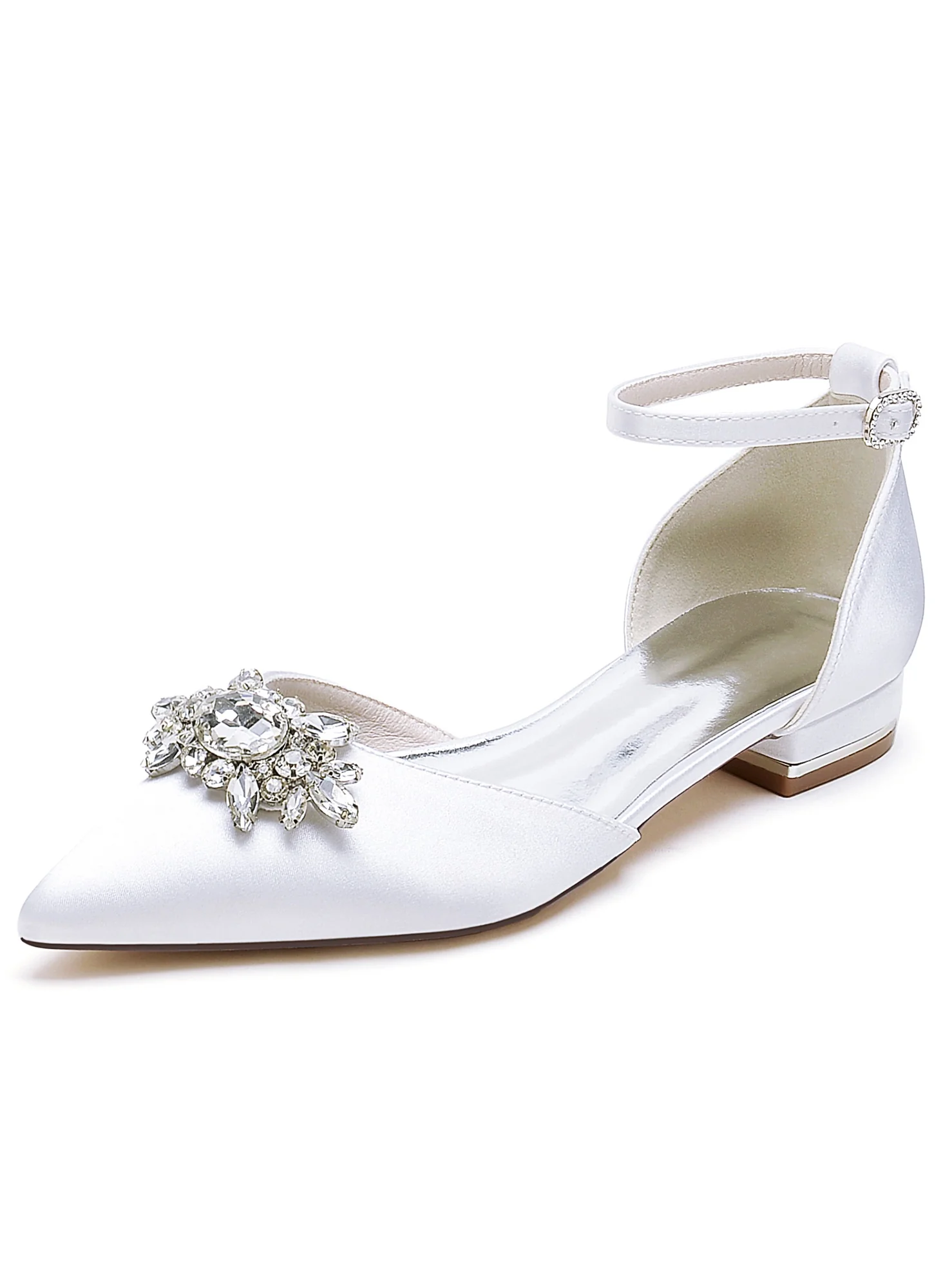 Women's  Rhinestone Low Heel Pointed Toe Bridesmaid Shoes - QUGEX
