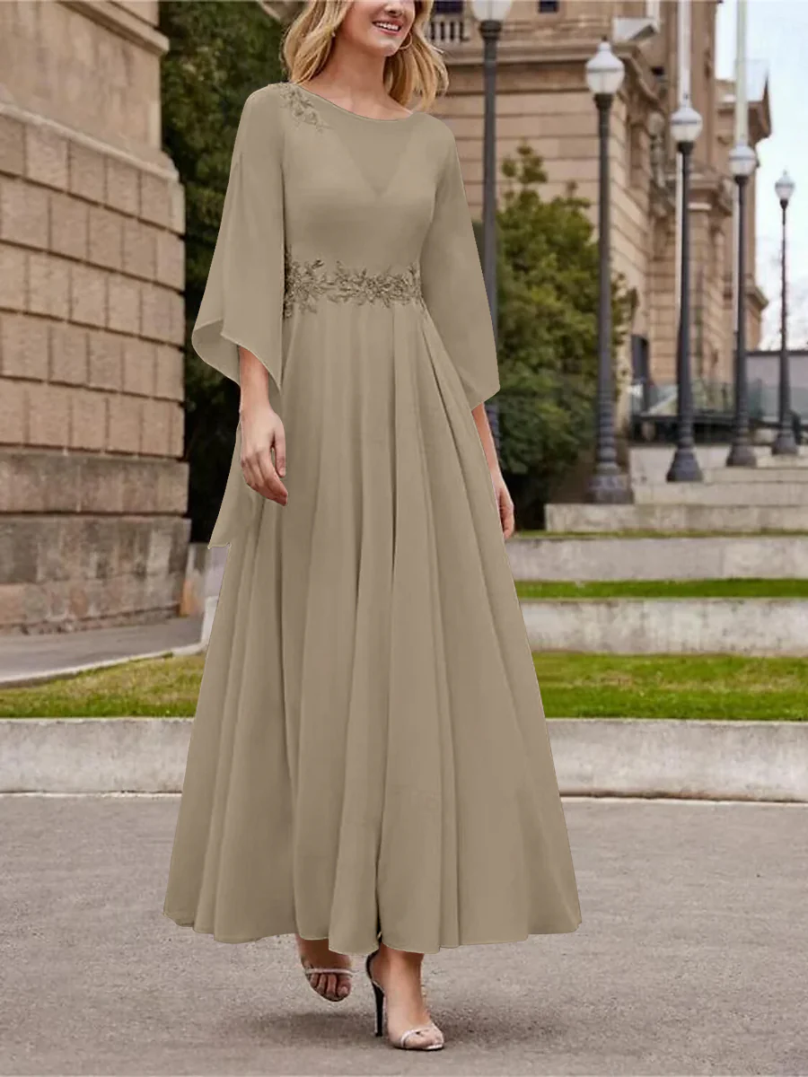 A-Line/Princess Jewel Neck 3/4 Length Sleeve Ankle-Length Mother of the Bride Dresses with Sequins - QUGEX