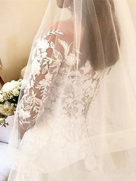 Ball Gown Off-the-Shoulder Wedding Dress Long Sleeves with Appliques - QUGEX