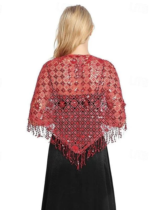 Women's Wedding Bridal Sleeveless Wrap/Shawls With Pure Color,Paillette & Splicing - QUGEX