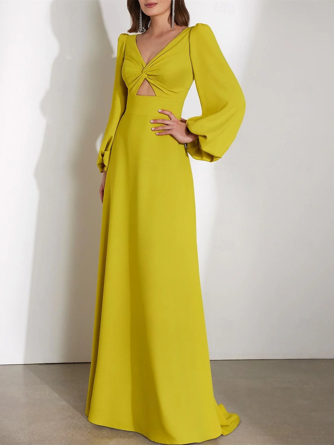 A-Line/Princess V-Neck Long Sleeves Wedding Guest Dress - QUGEX