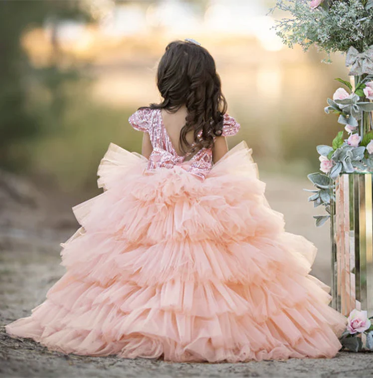 Ball Gown Sequins Flower Girl Dresses with Ruffles & Bowknot - QUGEX