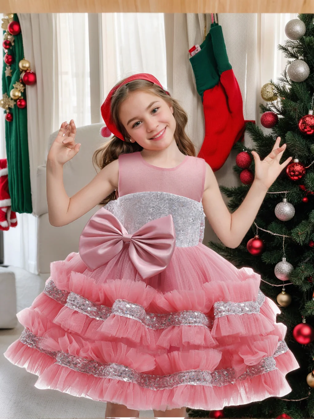 Ball-Gown Scoop Neck Sleeveless Knee-Length Flower Girl Dress with Bowknot & Lace - QUGEX