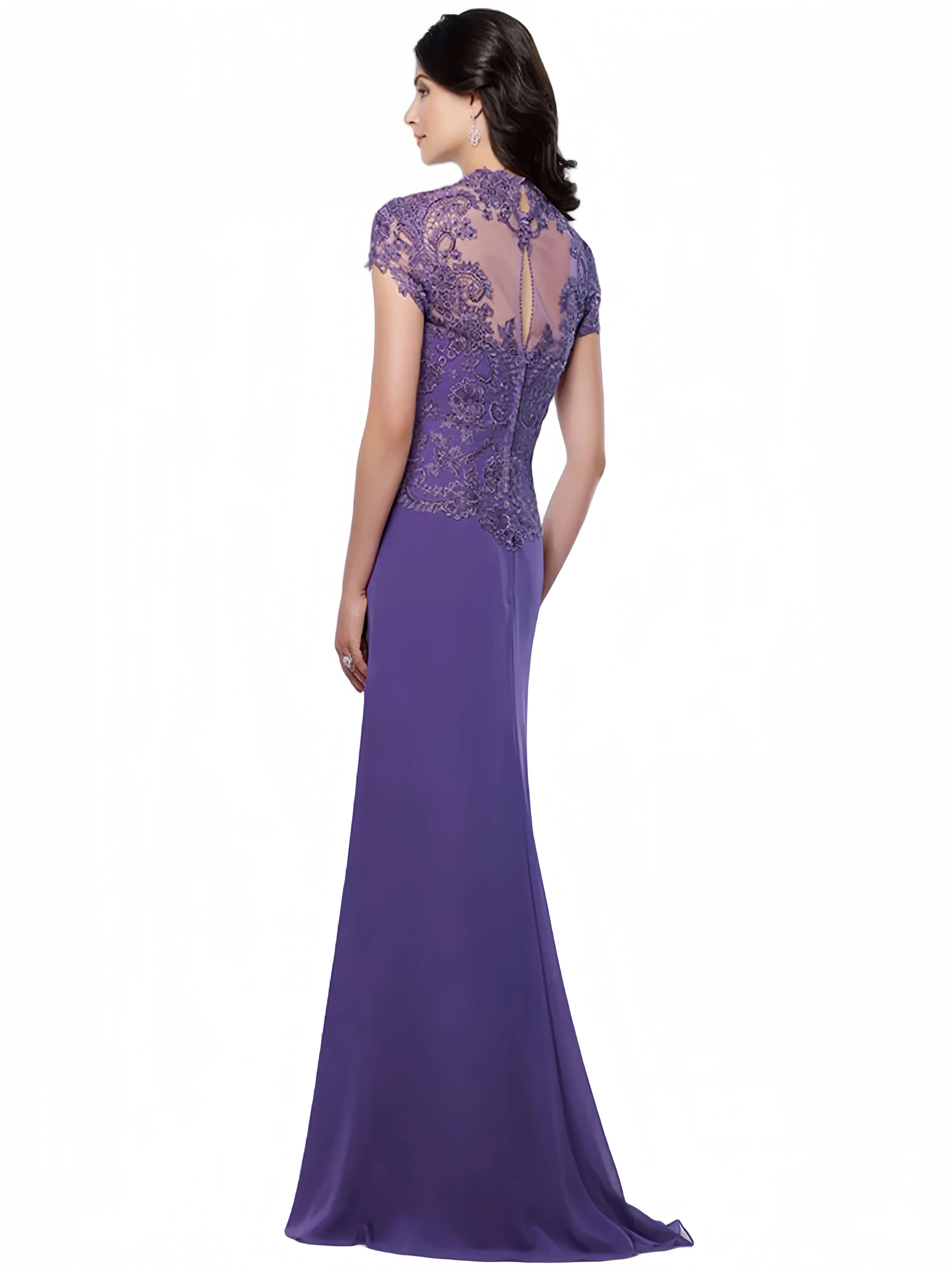 Sheath/Column Sweetheart Short Sleeves Floor-Length Mother of the Bride Dresses with Appliques Lace & Sequins - QUGEX