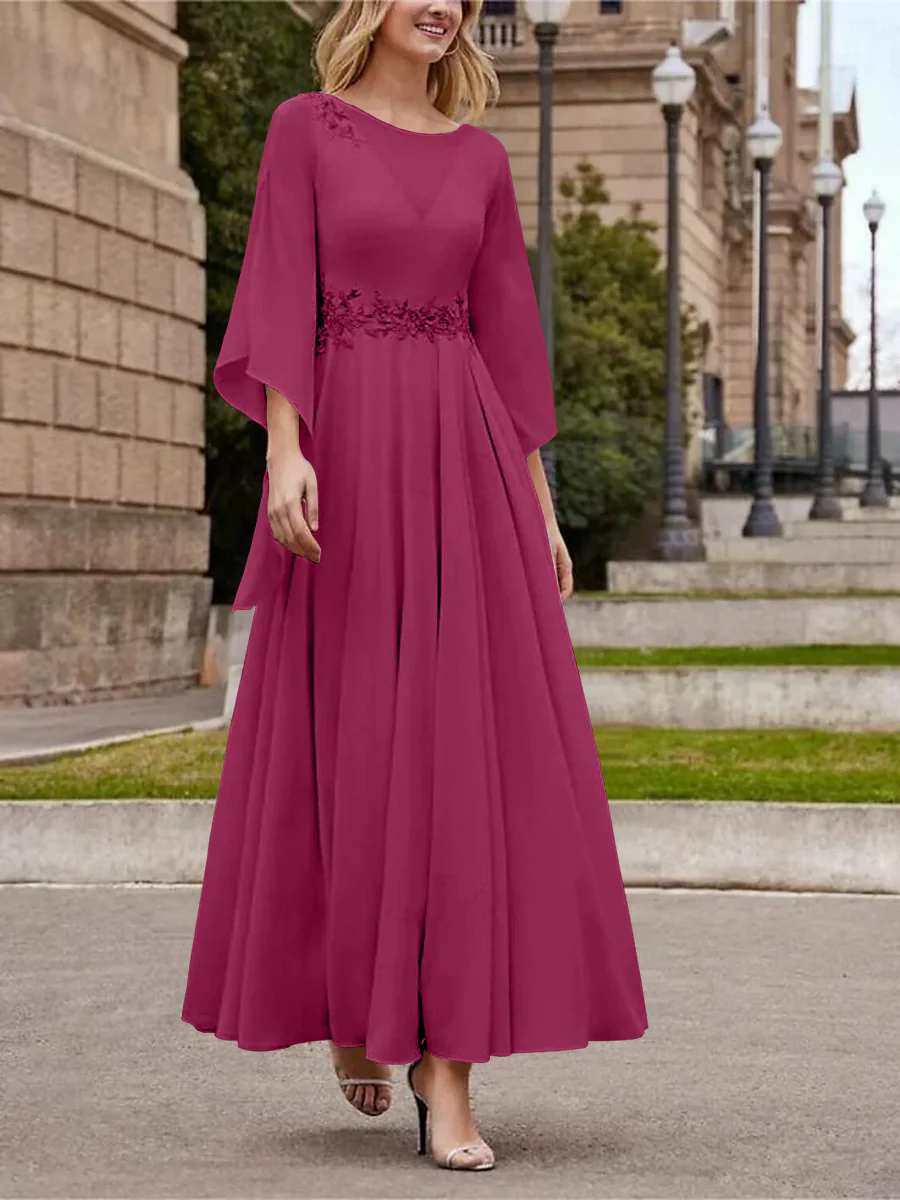 A-Line/Princess Jewel Neck 3/4 Length Sleeve Ankle-Length Mother of the Bride Dresses with Sequins - QUGEX