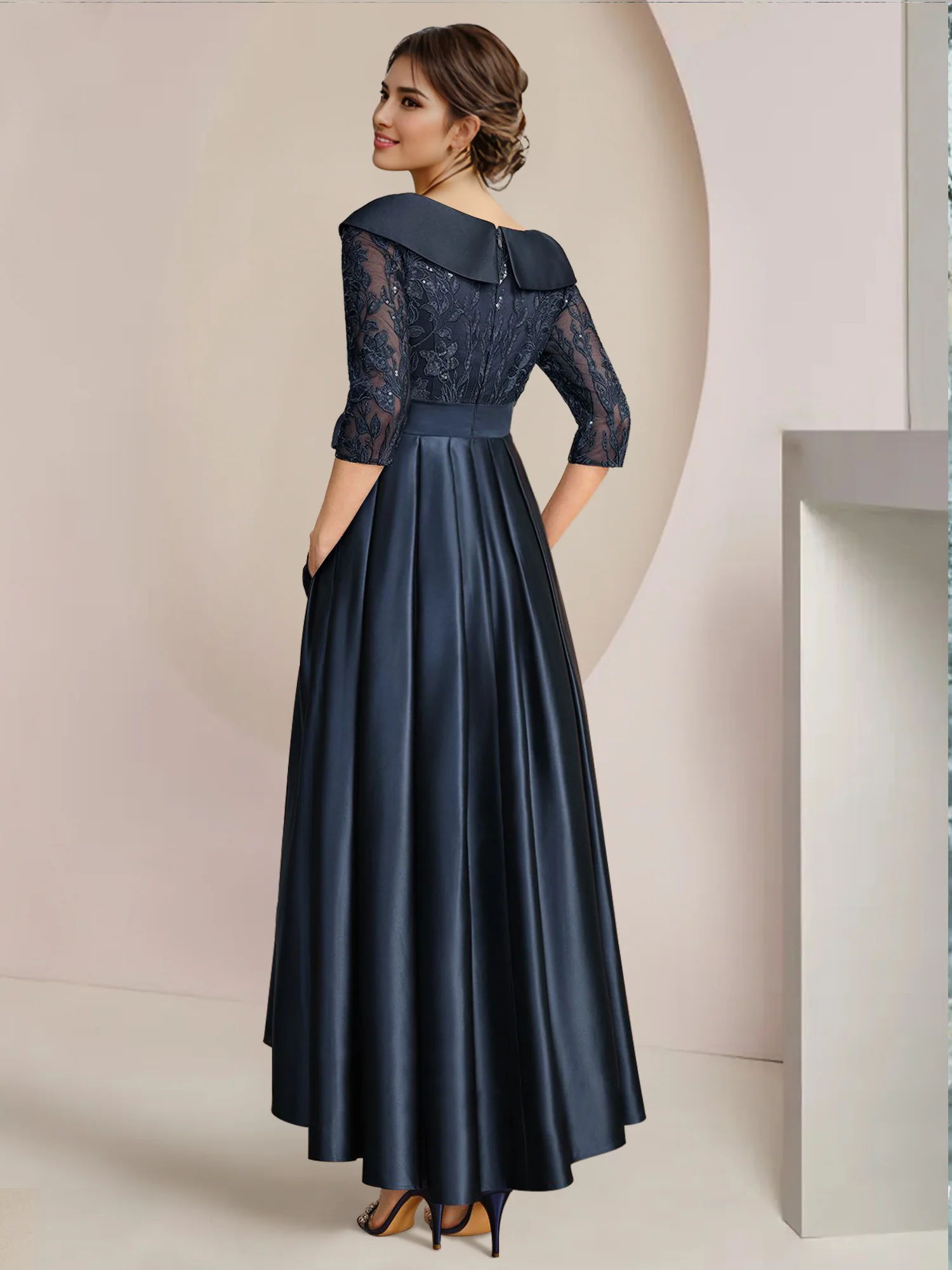 A-Line/Princess V-Neck Mother of the Bride Dresses Asymmetrical Ankle-Length Lace Sequins Bow - QUGEX