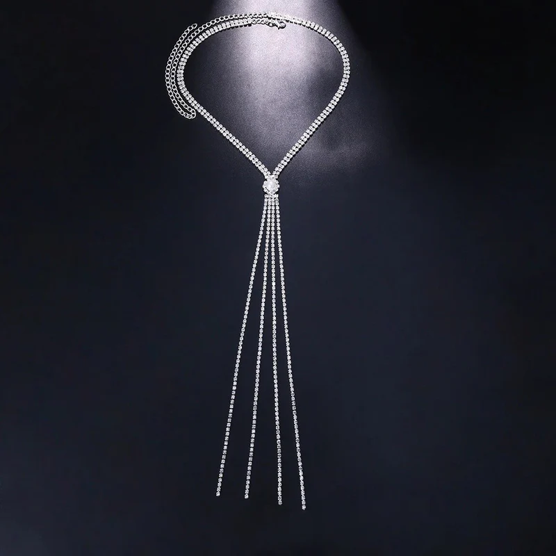Elegant Round Rhinestone Lariat Necklace - QUGEX