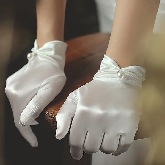 Satin Wrist Length Glove Classical / Elegant / Formal With Faux Pear - QUGEX