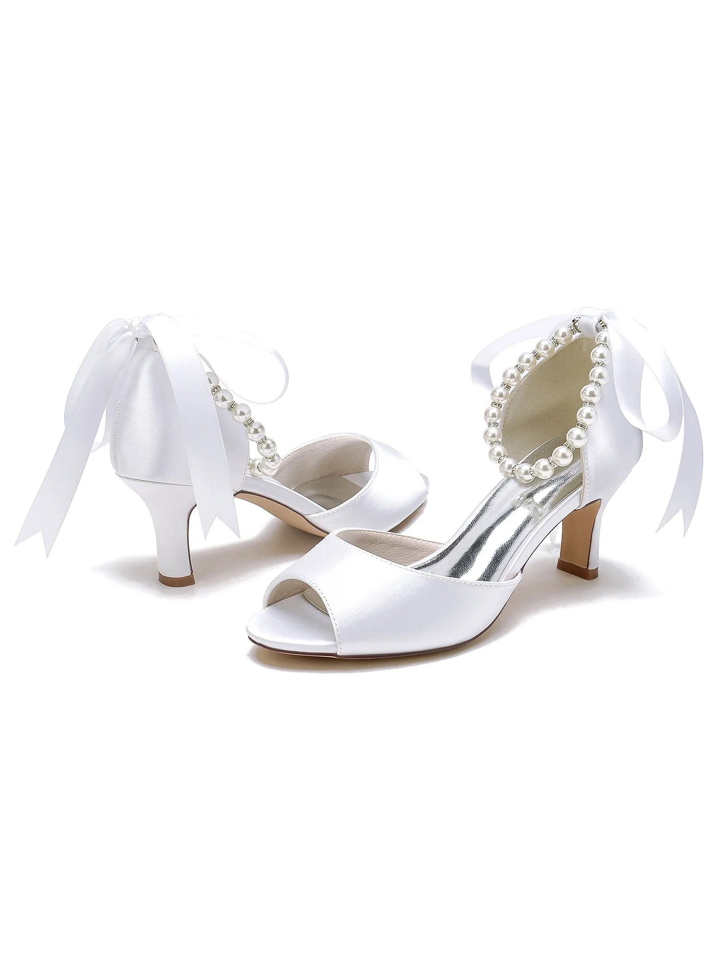 Women's  Wedding Beadings Mid Heel Open Toe Bridal Shoes - QUGEX