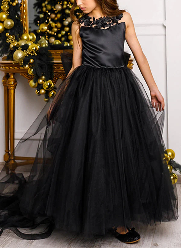 A-Line/Princess Scoop Flower Girl Dresses With Bowknot - QUGEX