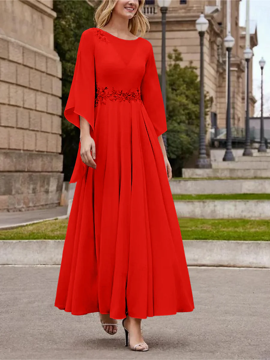 A-Line/Princess Jewel Neck 3/4 Length Sleeve Ankle-Length Mother of the Bride Dresses with Sequins - QUGEX