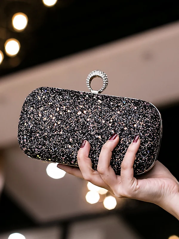 PU Leather Lightweight Large Capacity Durable Solid Color Rhinestone Clutch Bags - QUGEX