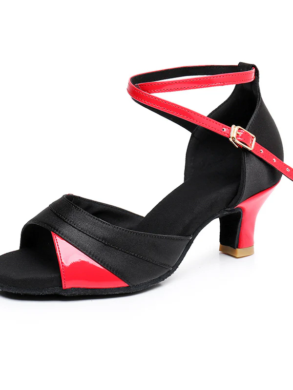 Women's Dancewear Shoes  Buckle Ankle Strap Heel Peep Toe Satin PU Latin Shoes - QUGEX