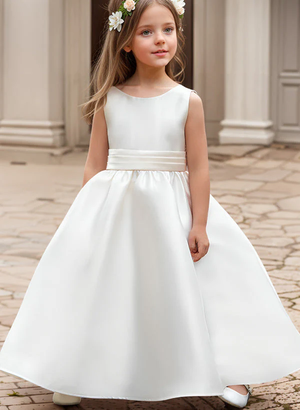 A-Line/Princess Satin Flower Girl Dresses with Bowknot - QUGEX