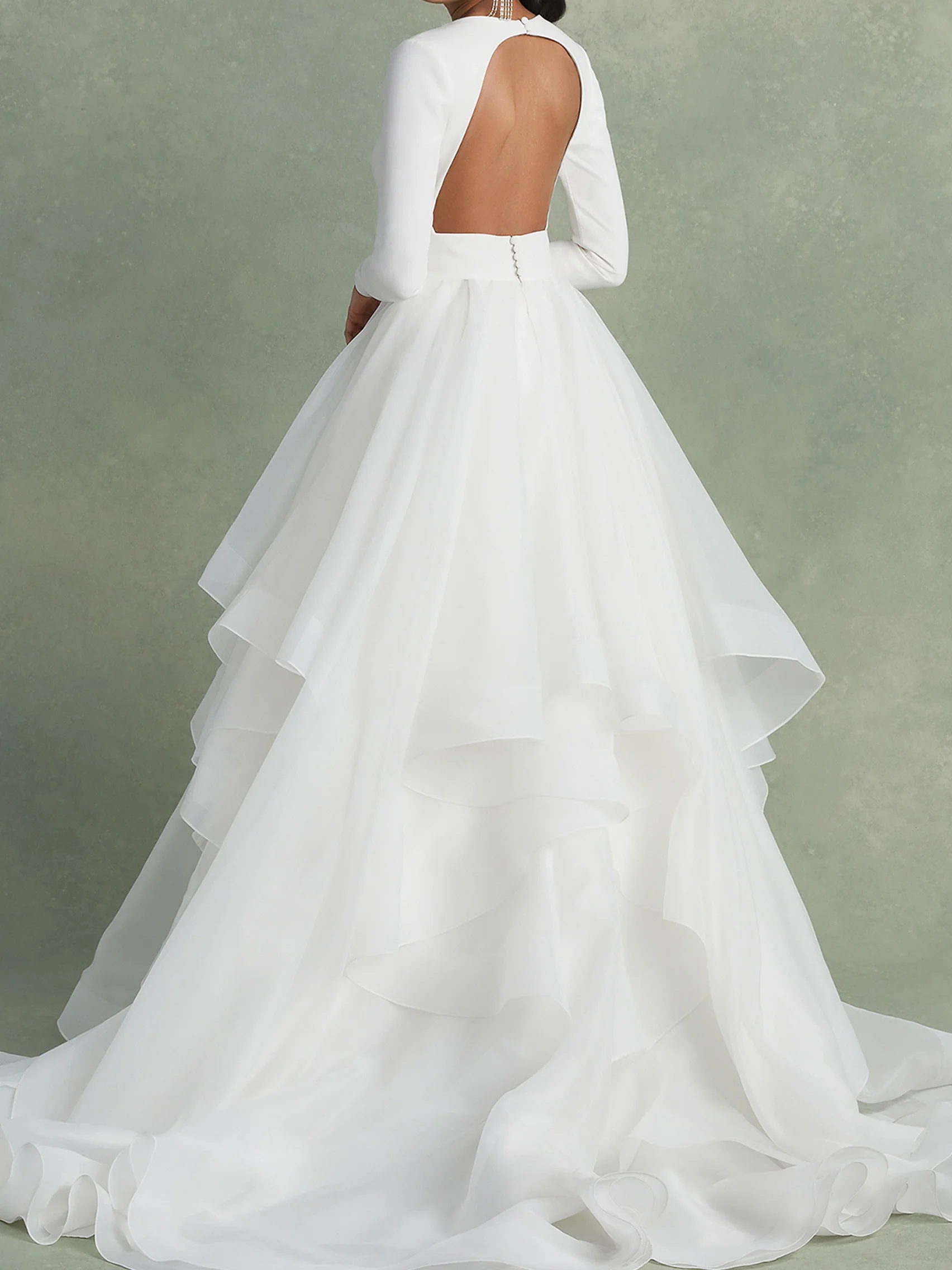 A-Line/Princess V-Neck Floor-Length Ball-Gown Wedding Dress With Ruffles - QUGEX