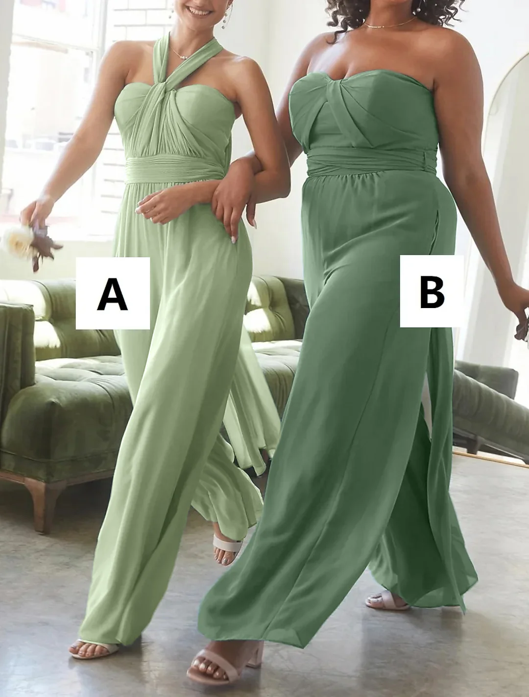 Jumpsuits Halter Floor-length Long Bridesmaid Dresses - QUGEX