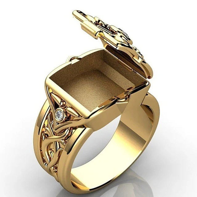 Men‘s Ring with Secret Compartment Mini Clamshell Storage Box - QUGEX