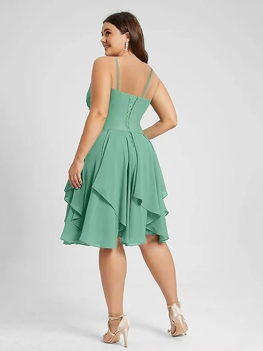 A-Line/Princess Halter  Sleeveless Short/Mini  Bridesmaid Dresses Chiffon Ruffle Pleated Pockets - QUGEX
