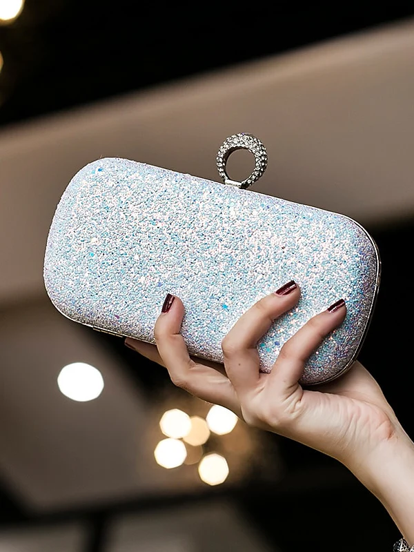 PU Leather Lightweight Large Capacity Durable Solid Color Rhinestone Clutch Bags - QUGEX