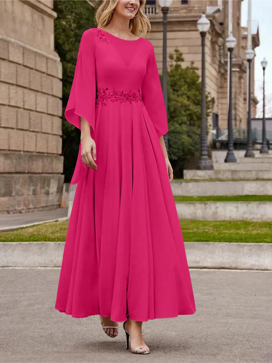 A-Line/Princess Jewel Neck 3/4 Length Sleeve Ankle-Length Mother of the Bride Dresses with Sequins - QUGEX