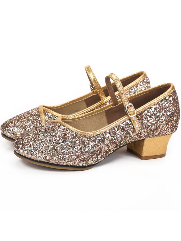 Women's Dancewear Shoes  Block Heel Round Toe Glitter Ballroom Dance Shoes - QUGEX