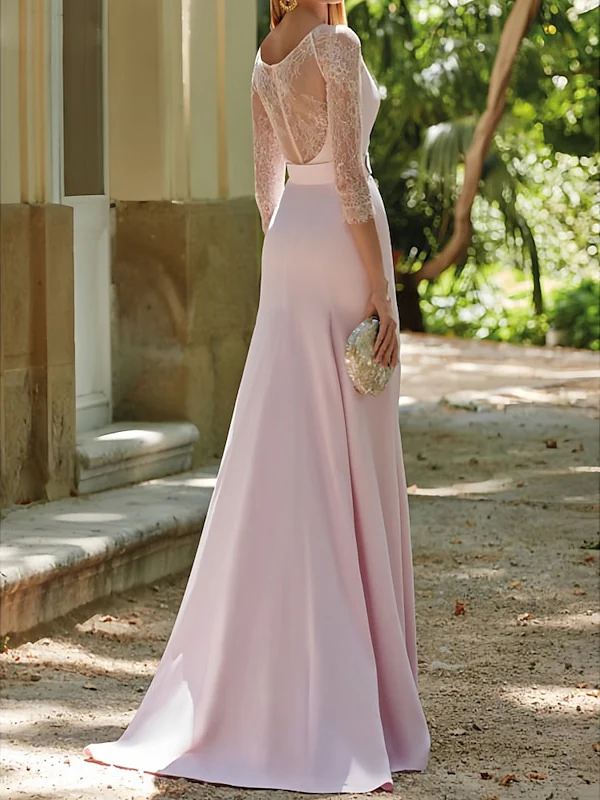 Trumpet/Mermaid Scoop 3/4 Sleeves Sweep / Brush Train Mother of the Bride Dresses with Sash - QUGEX