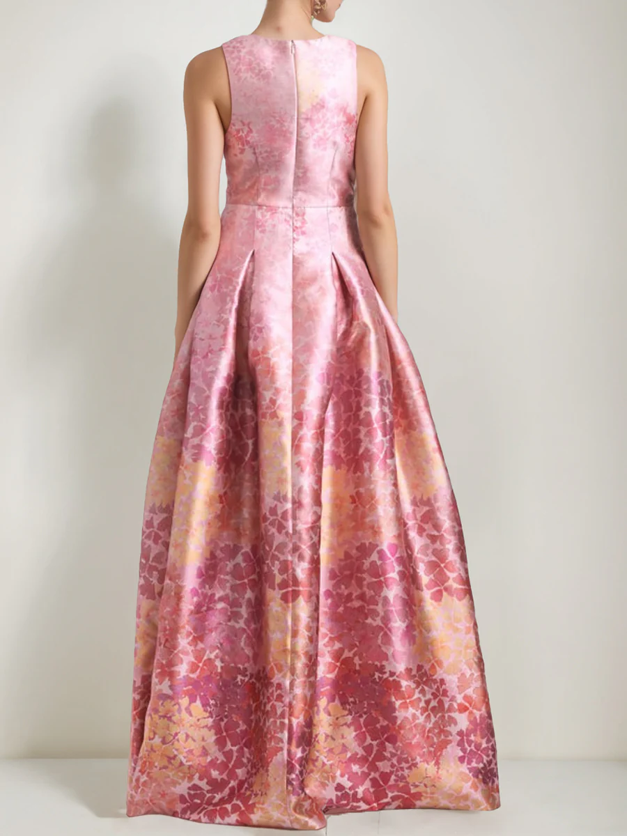 A-Line/Princess V-Neck Sleeveless Printed Floral Mother of the Bride & Groom Dresses with High Split & Pocket - QUGEX