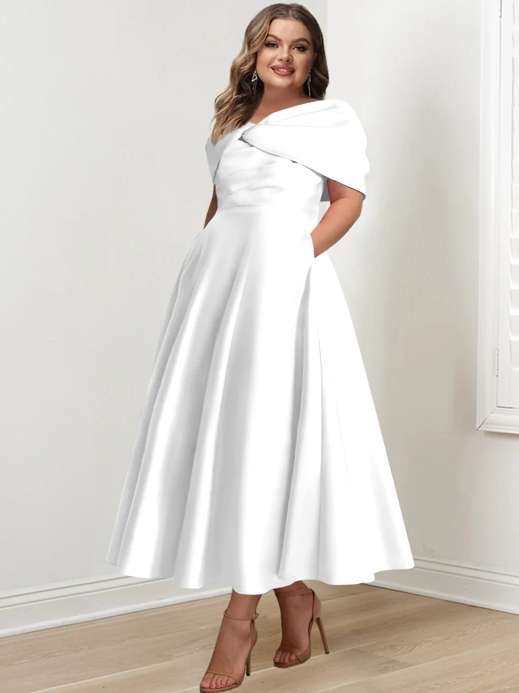 A-Line/Princess Off-The-Shoulder Sleeveless Ankle-Length Plus Size Mother Of The Bride Dresses With Ruffles & Bowknot - QUGEX