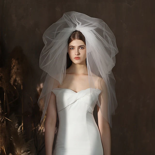 Three-tier Stylish Wedding Veil Blusher Veils / Elbow Veils with Pure Color Tulle - QUGEX