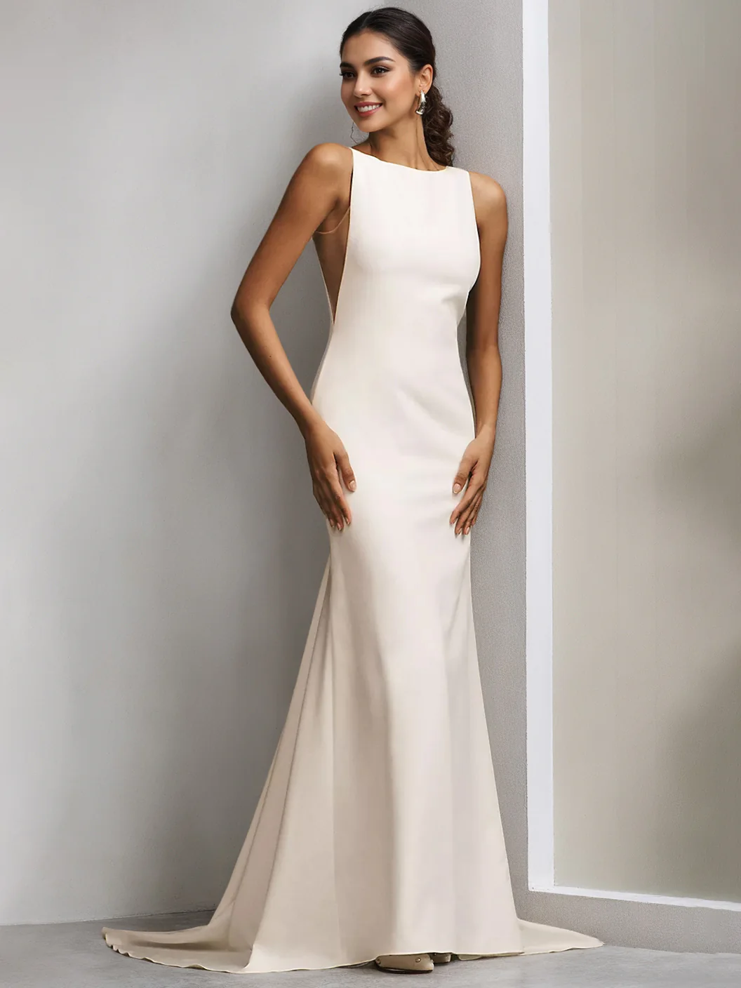 Sheath/Column High Neck Sleeveless Floor Length Minimalist Elegant Wedding Dresses - QUGEX