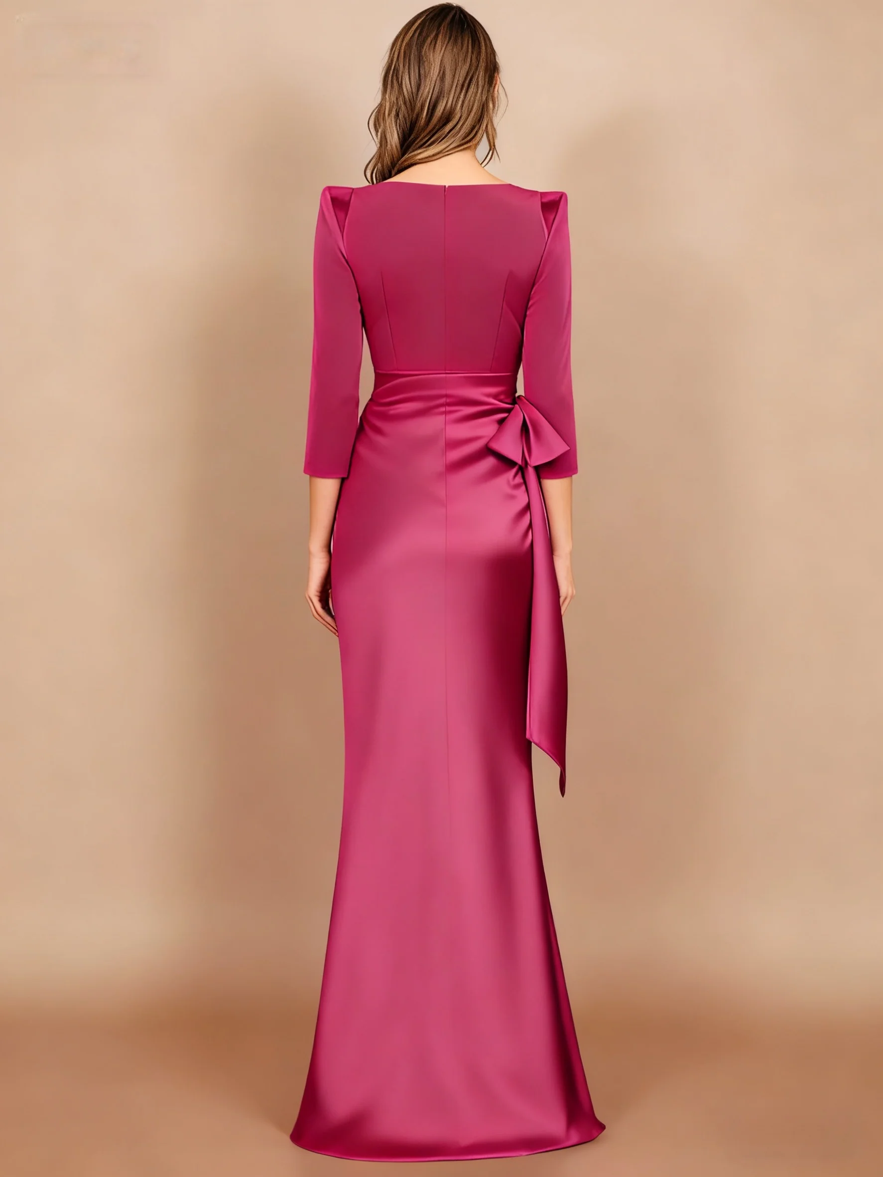 Sheath/Column Scoop 3/4 Length Sleeves Floor-Length Mother of the Bride Dresses with Bow - QUGEX