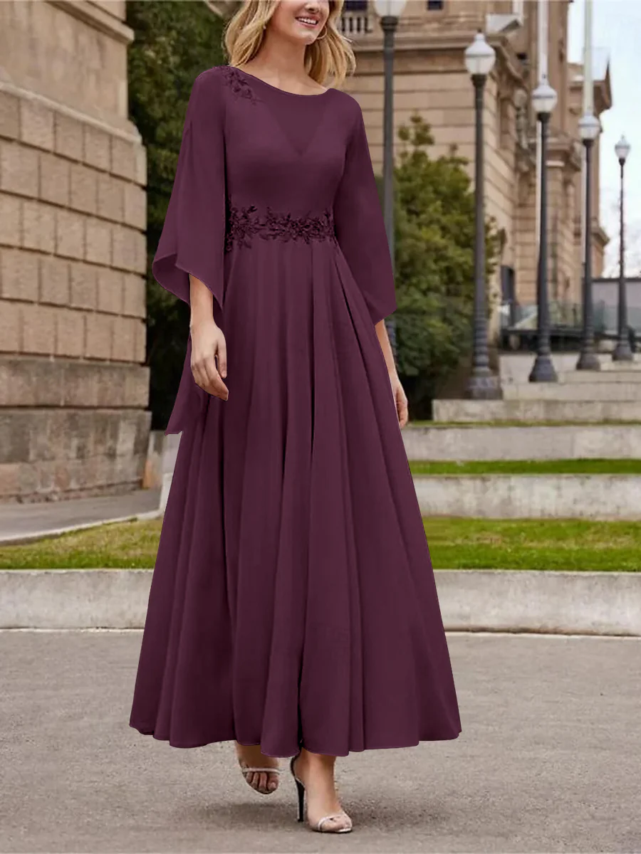 A-Line/Princess Jewel Neck 3/4 Length Sleeve Ankle-Length Mother of the Bride Dresses with Sequins - QUGEX